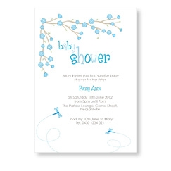 Blue Flowers Baby Shower Invite