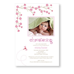 Photo Christening Invitation with Flowers
